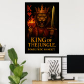 King of the Jungle Art – Powerful Lion and Fire Poster (Heimbüro)