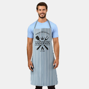 King of the Kitchen Vintag Blue Streifen Custom Schürze