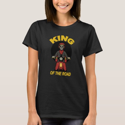 King Of The Road Skeleton Retro Italian Mofa Drive T-Shirt (Vorderseite)