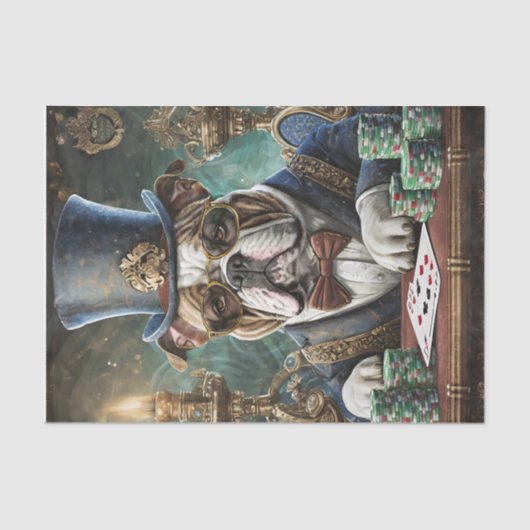 King of the Table, Bulldog spielt KartenTissue Pap Seidenpapier (Vorderseite)