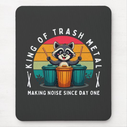 King of Trash Metal Funny Raccoon Drummer Mousepad (Vorne)