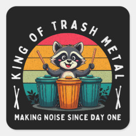 King of Trash Metal T - Shirt Funny Raccoon Drumme Quadratischer Aufkleber