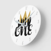 King of Wild One Gold Crown Dschungel Kinderzimmer Runde Wanduhr (Winkel)