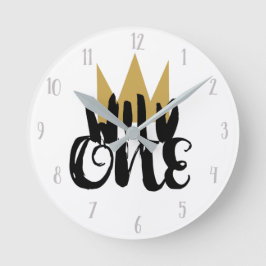 King of Wild One Gold Crown Dschungel Kinderzimmer Runde Wanduhr