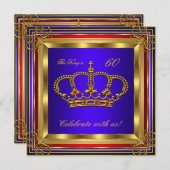 King or Prince Royal Blue Red Gold Birthday Party Einladung (Vorne/Hinten)