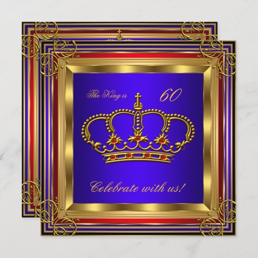 King or Prince Royal Blue Red Gold Birthday Party Einladung (Vorne/Hinten)