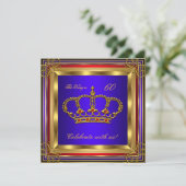King or Prince Royal Blue Red Gold Birthday Party Einladung (Stehend Vorderseite)