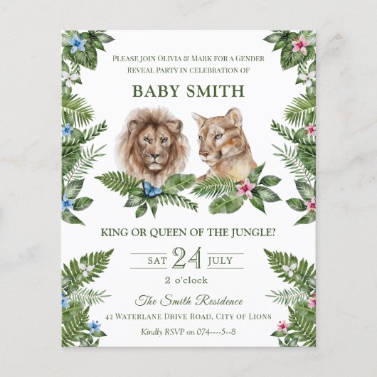 King or Queen Jungle Lions Baby Gender Reveal (Vorderseite)
