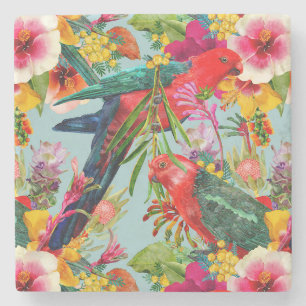 King Papagei Tropical Blüten Muster Steinuntersetzer