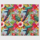 King Parrot Tropical Blooms Pattern Geschenkpapier (Flach)