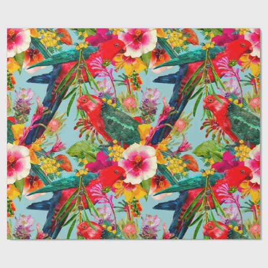 King Parrot Tropical Blooms Pattern Geschenkpapier (Flach)