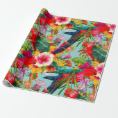 King Parrot Tropical Blooms Pattern Geschenkpapier (Ungerollt)
