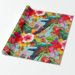 King Parrot Tropical Blooms Pattern Geschenkpapier
