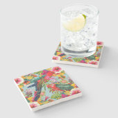 King Parrot Tropical Blooms Pattern Steinuntersetzer (Seitenansicht)