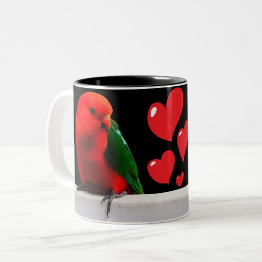 King Parrots in Liebe Zwei-Tone-Tasse Zweifarbige Tasse (Vorderseite Links)