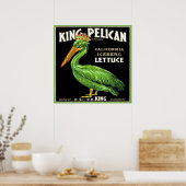 KING PELICAN ICEBERG LETTUCE VINTAGES KRATENETIKET POSTER (Küche)