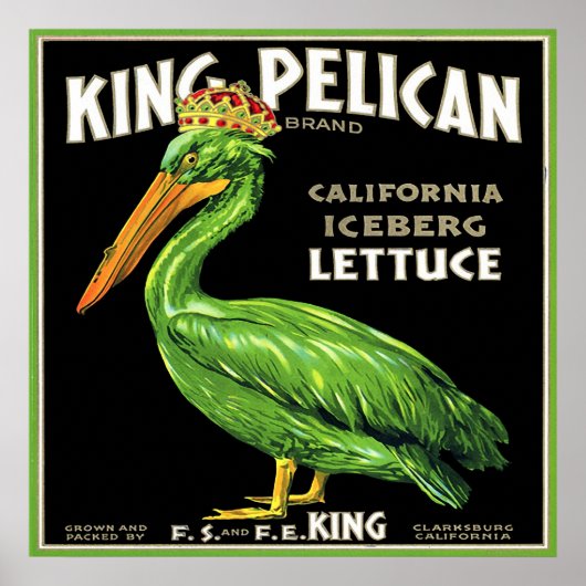 KING PELICAN ICEBERG LETTUCE VINTAGES KRATENETIKET POSTER (Vorne)