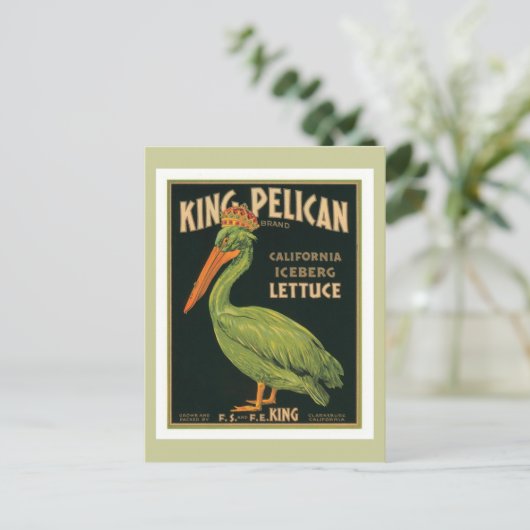 King Pelican Vintag Label Postkarte (Stehend Vorderseite)