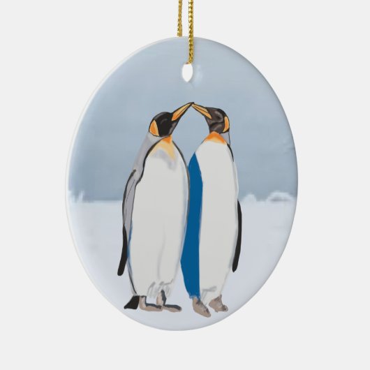 King Penguin Pair Kissing Keramik Ornament (Rechts)