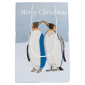 King Penguin Pair Kissing Weihnachten Mittlere Geschenktüte (Rückseite)