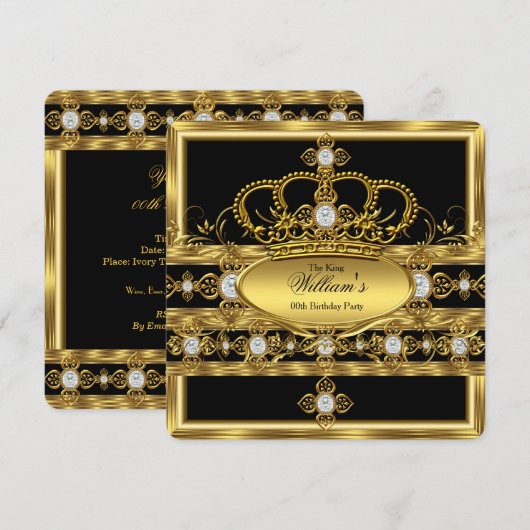 King Prince Queen Royal Gold Diamond Crown Party Einladung (Vorne/Hinten)