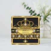 King Prince Queen Royal Gold Diamond Crown Party Einladung (Stehend Vorderseite)