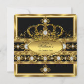King Prince Queen Royal Gold Diamond Crown Party Einladung (Vorderseite)