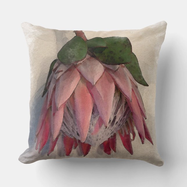 King Protea Aquarellpapier Kissen (Vorderseite)