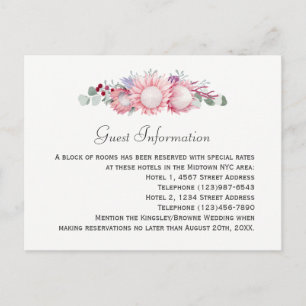 King Protea Botanical Wedding Guest Information Postkarte