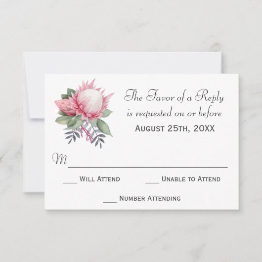 King Protea Botanical Wedding RSVP Karte (Vorderseite)