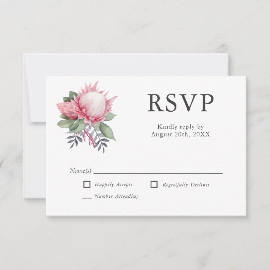 King Protea Botanical Wedding RSVP Karte (Vorderseite)
