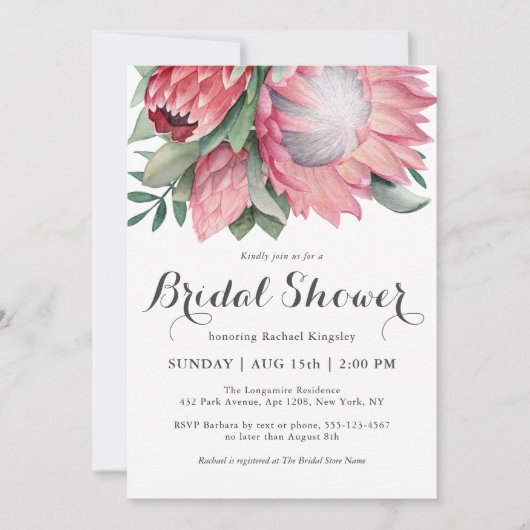 King Protea Botanisches Brautparty Einladung (Vorderseite)