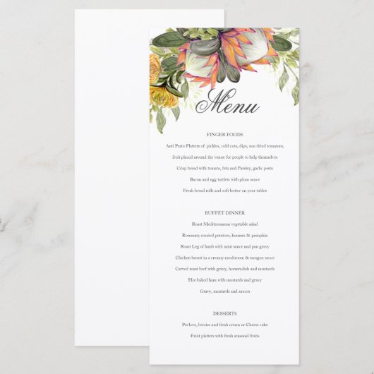 King Protea Bouquet Wedding Menu Menükarte (Vorne/Hinten)