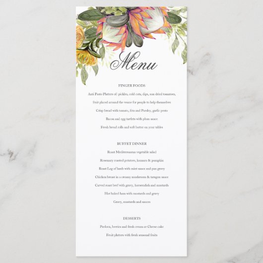 King Protea Bouquet Wedding Menu Menükarte (Vorderseite)