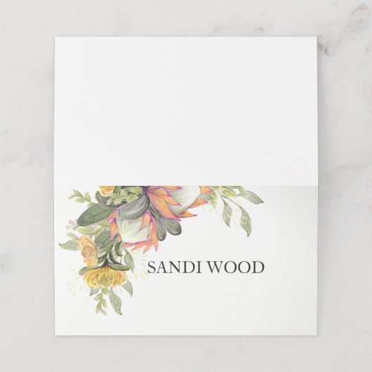 King Protea Bouquet Wedding Platzkarte (Außenseite Aufgefaltet)