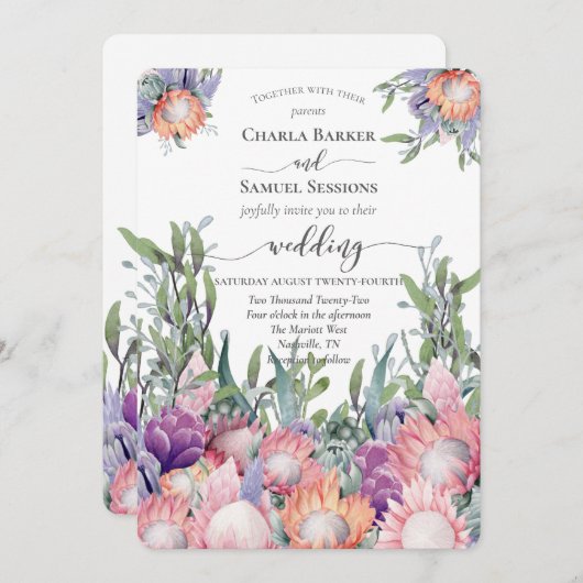 King Protea Bright Colored Exotic Flowers Program Programm (Vorne/Hinten)