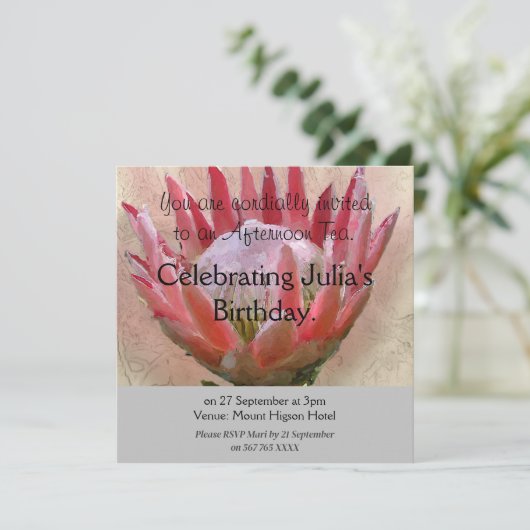 King Protea Einladung High Tee (Stehend Vorderseite)