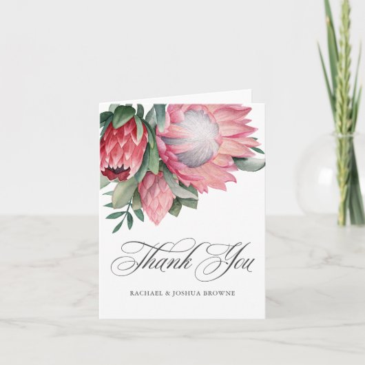 King Protea Elegante Botanische Hochzeit Vielen Da Dankeskarte (Vorderseite)