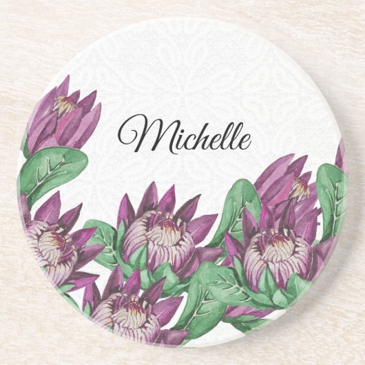 King Protea Lila Wasserfarbe Handgemalt Getränkeuntersetzer (Vorne)