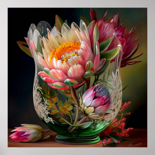 King Protea Pink Yellow Beautiful Bouquet Poster (Vorne)
