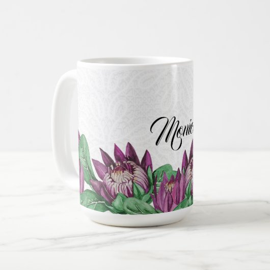 King Protea Wassercolor Handgemalt Kaffeetasse (Vorderseite Links)