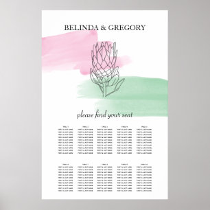 King Protea Wasserfarbe Hochzeitsdiagramm Poster