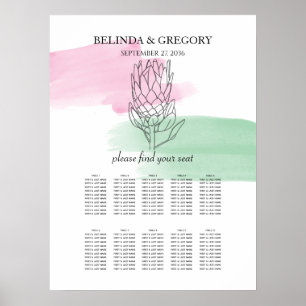 King Protea Wasserfarbe Hochzeitsdiagramm Poster