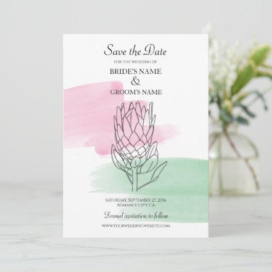King Protea WasserfarbenWedding rettet das Datum Save The Date (Stehend Vorderseite)