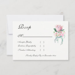 King Protea Watercolor Floral Elegant Wedding RSVP Karte