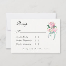 King Protea Watercolor Floral Elegant Wedding RSVP Karte