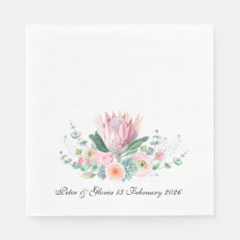 King Protea Watercolor Floral Elegant Wedding Serviette