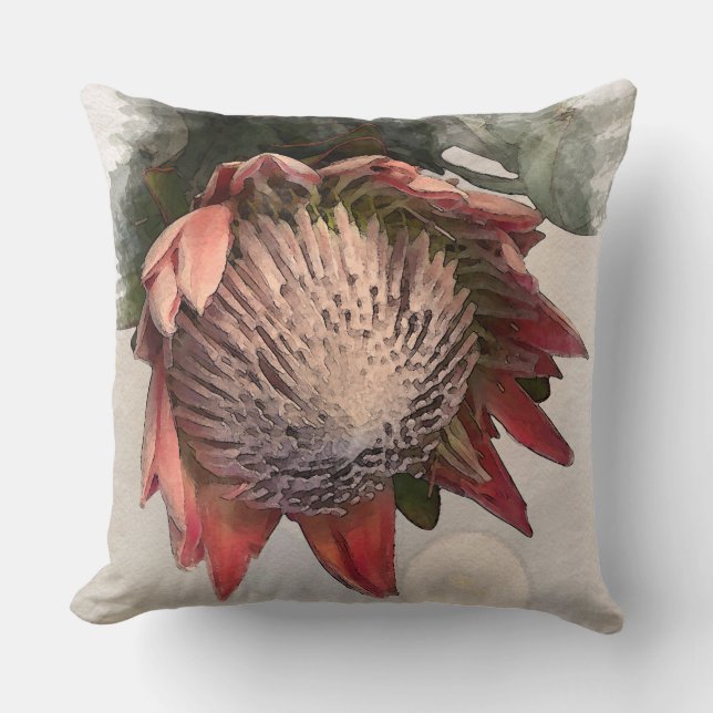 King Protea Watercolor Paper design Pillow Kissen (Vorderseite)