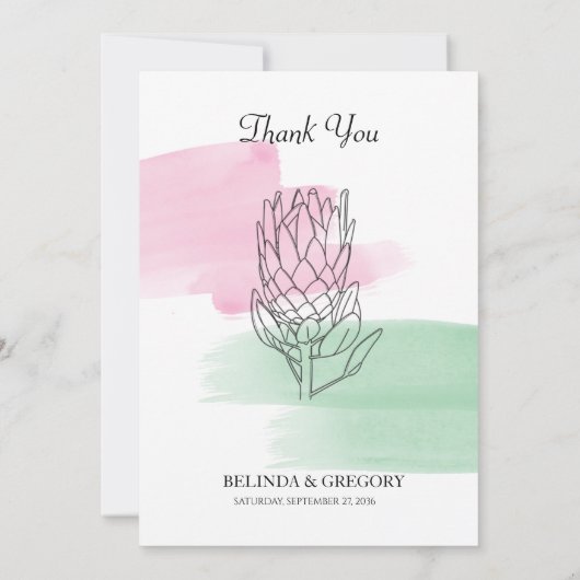 King Protea Watercolor Wedding Dankeschön Karte (Rückseite)