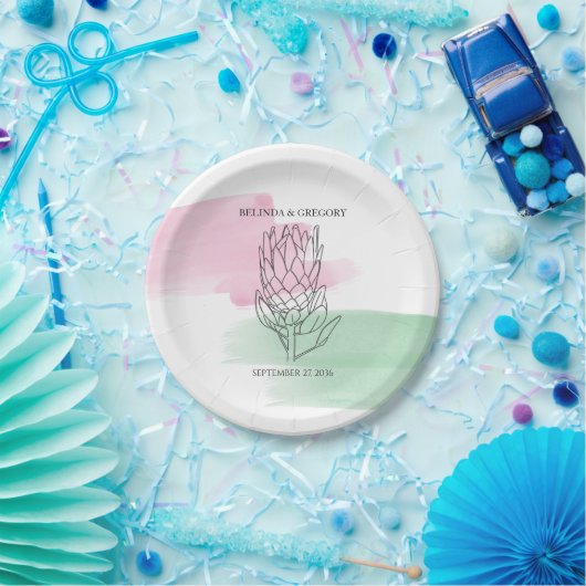 King Protea Watercolor Wedding Pappteller (Party)